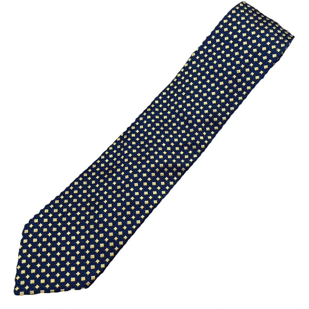 Faconnable Navy Blue Tie with Yellow Geometric Dots